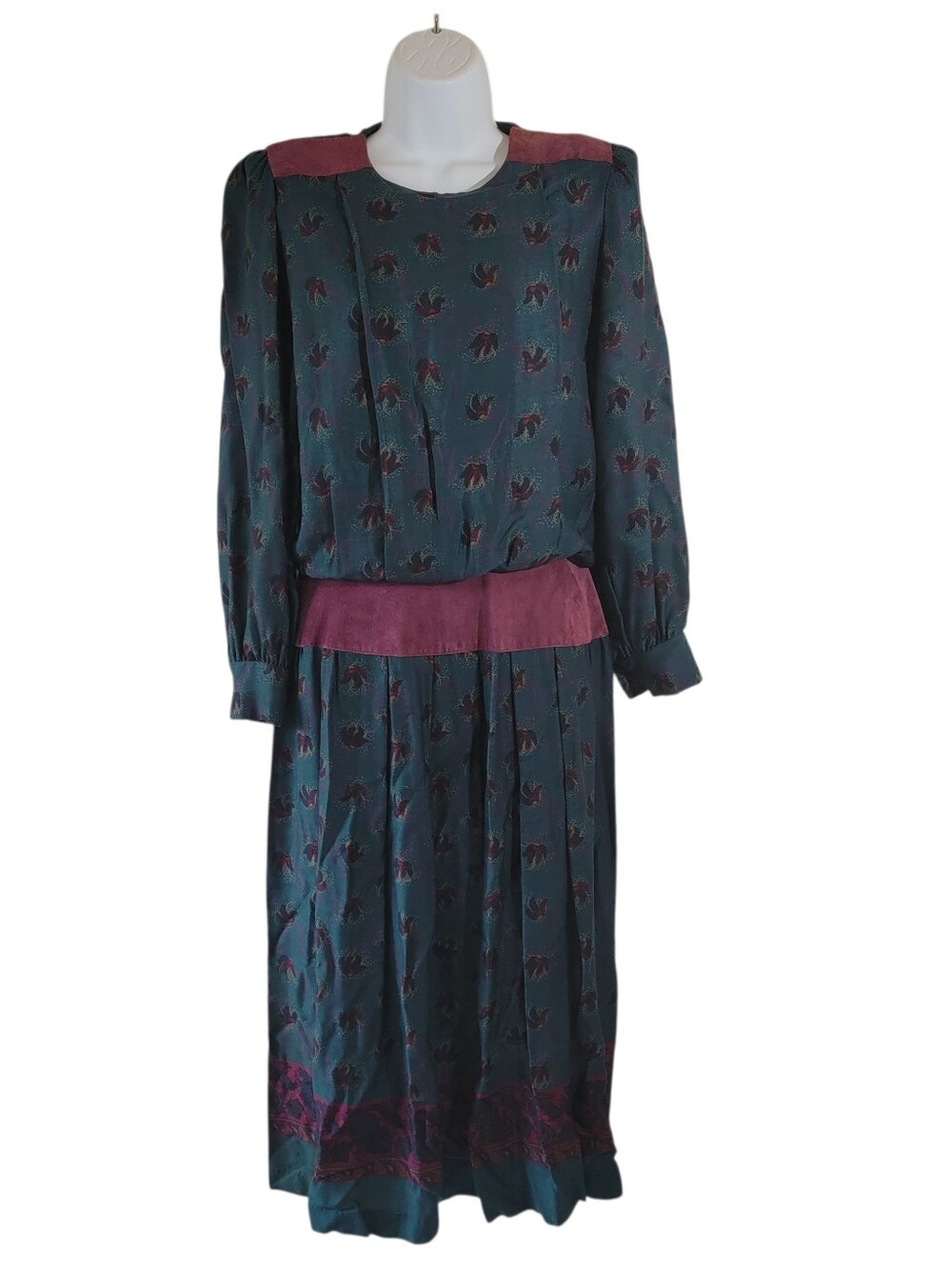 VTG 80's Patty O'Neil Teal Floral Prairie Dress Sz 6 Drop Waist Midi Cottagecore